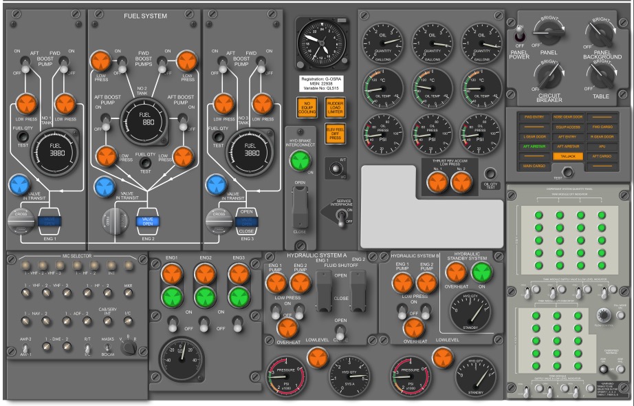 B727 Cockpit poster Engineers Lower panel